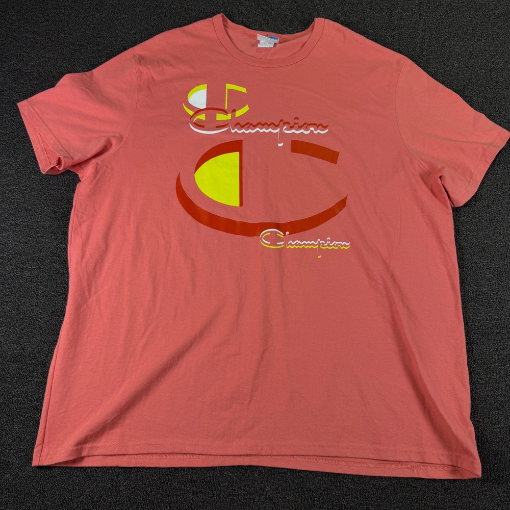 Champion T-Shirt Men 3XL GT19 5F4 Coral Pink Graphic EUC
